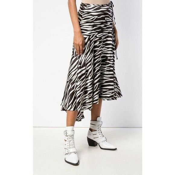 Ganni Zebra Print Silk Blend Wrap Skirt - Picture 4 of 12